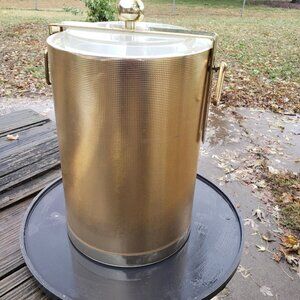 MCM Vintage George Briard Gold 11"  Champagne Ice Bucket Metal Handle Lucite Lid